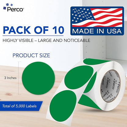 Perco Green 3-Inch Perforated Circle Dot Sticker Labels — 10 Rolls, 000 Round - Image 2