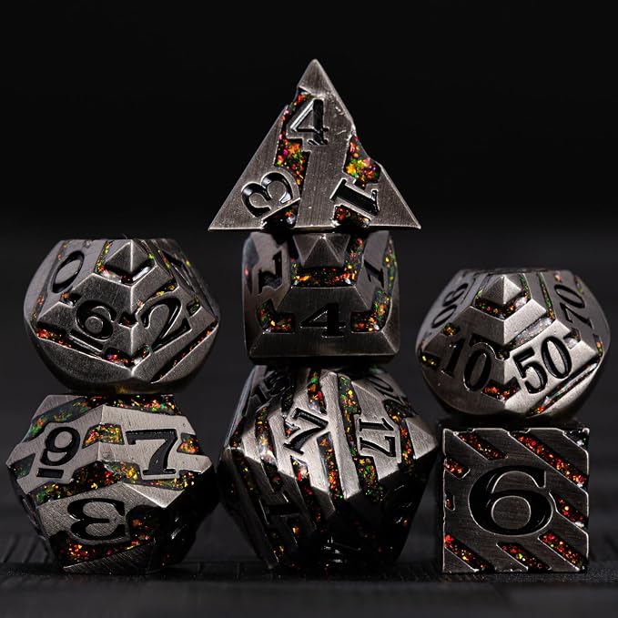 Anitque Metal Dice D&D, Metal Glitter Stripe Dice 7pcs Set - Image 2