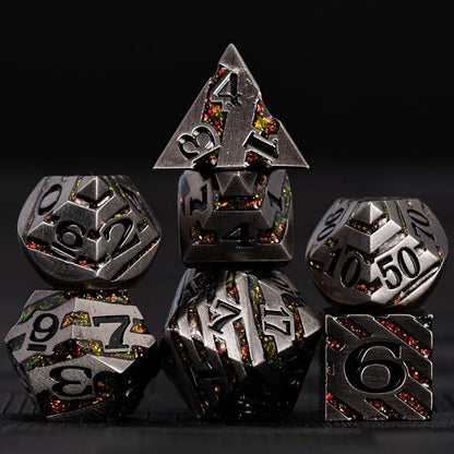 Anitque Metal Dice D&D, Metal Glitter Stripe Dice 7pcs Set - Image 2