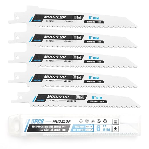 5 Pack 6 inch Reciprocating Saw Blades Set, 8+10 TPI High Carbon Saw Blades by Unknown