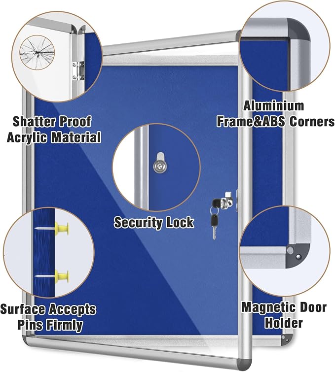 28"x26" Enclosed Bulletin Board, Lockable Weather-Resistant Aluminum Cork - Image 3