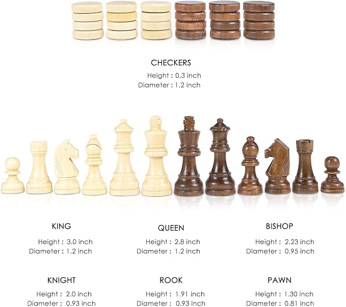 AMEROUS Magnetic Wooden Chess and Checkers Game Set, 15 Inches Chess Board Games - Image 6