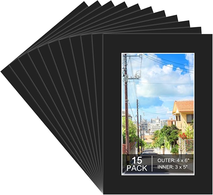 Prudiut 15 Pack 4x6 Black Picture Mats, Frame Mattes by Prudiut