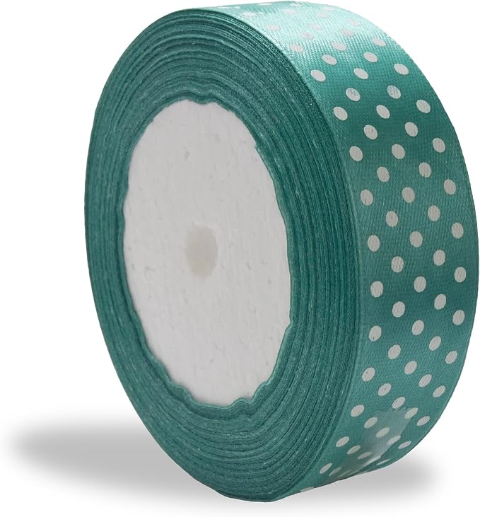 Ribbon 1 inch Mint with White Polka Dots Ribbons by ALUKIKI