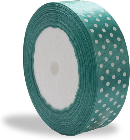 Ribbon 1 inch Mint with White Polka Dots Ribbons by ALUKIKI