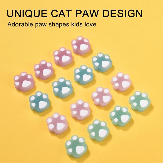 HILAZA 54Pcs Cat Paw Erasers for Kids, Fluorescent erasers, Kawaii Jelly Pencil - Image 2