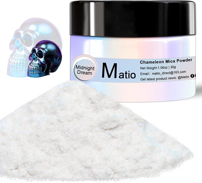 Matio Chameleon Mica Powder, 1.06oz/ 30g Midnight Dream White Chrome Powder by Matio