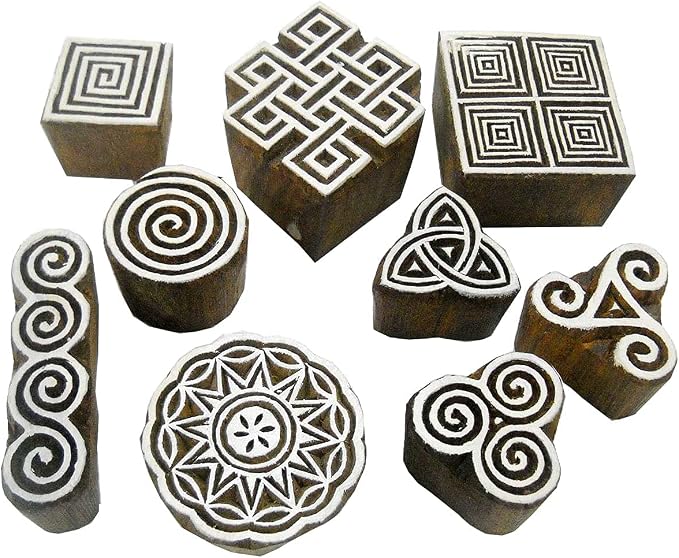 CRAFTSOFINDIA I Set of 9 I Premium Hand-Carved Wooden Block Stamps by CraftsofIndia