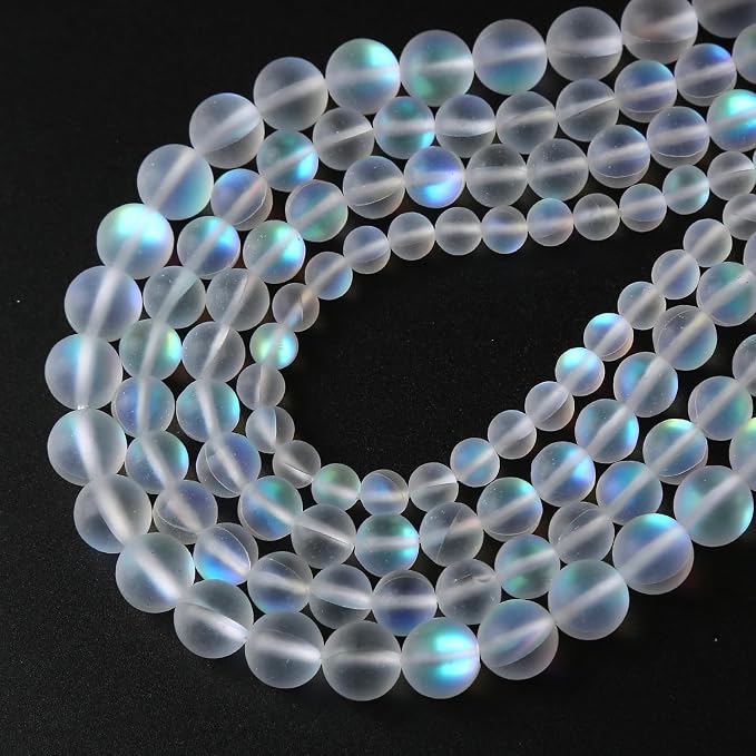 45pcs 8mm Natural White Mystic Aura Quartz Beads Frosted Matte Moonstone Round - Image 3