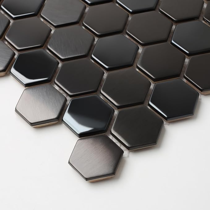 Blujellyfish Hexagon Black Tile Backsplash Metal Mosaic Wall Floor Tiles - Image 4