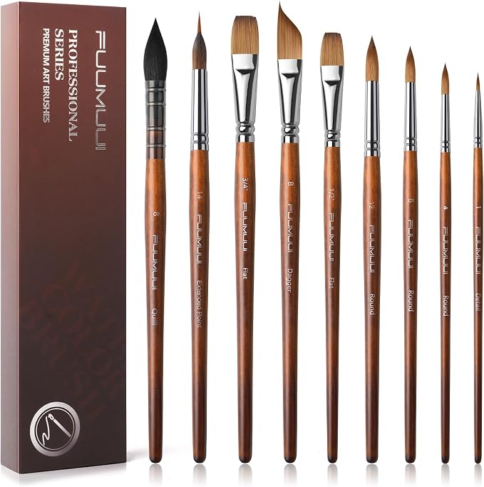 Watercolor Brushes Professional, Fuumuui 9pcs Sable Paint Brushes & Natural - Image 8
