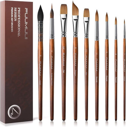 Watercolor Brushes Professional, Fuumuui 9pcs Sable Paint Brushes & Natural - Image 8