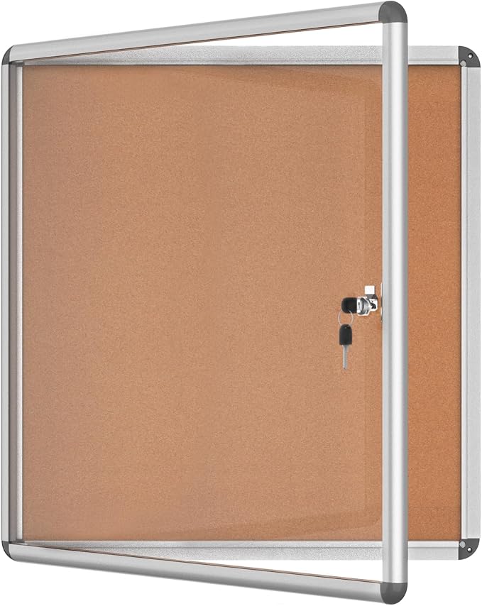 28"x26" Enclosed Bulletin Board, Lockable Weather-Resistant Aluminum Cork by MifuroOfficeProduct