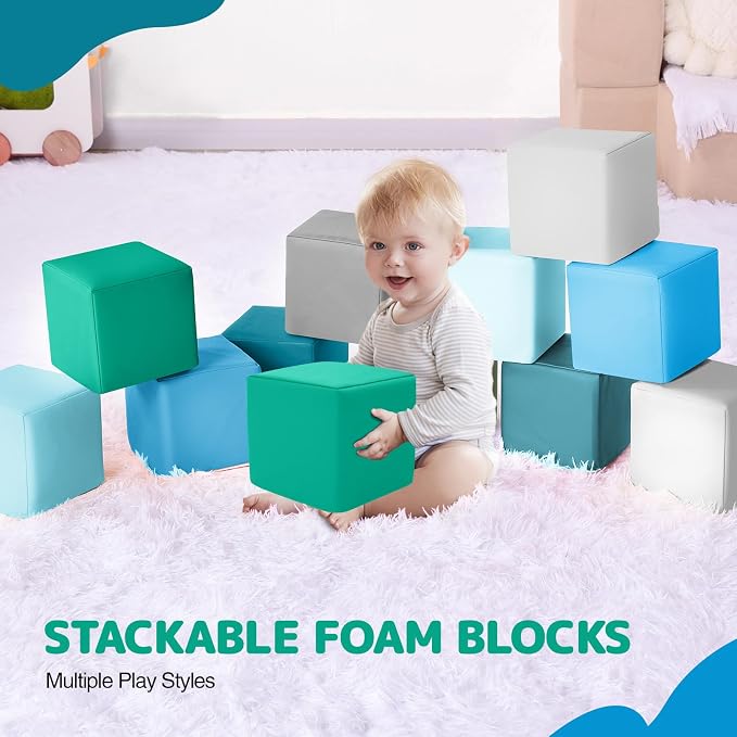 Foam Building Blocks for Kids: 12-Pieces PU Leather Colorful Foam Blocks - Image 8