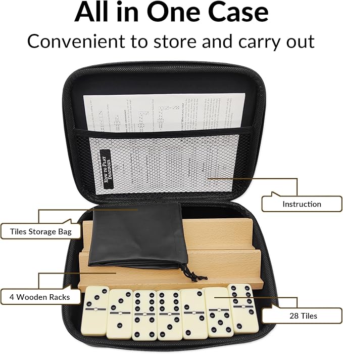 Dominos Set for Adults with 4 Wooden Racks, Double 6 Dominoes Game Set with 28 - Image 4
