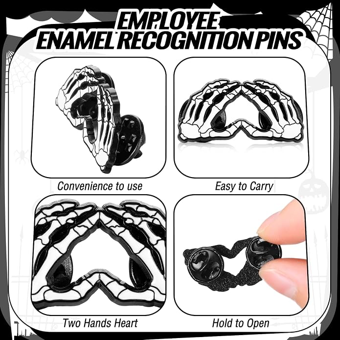 Cunno Halloween Skeleton Enamel Pins Halloween Gesture Heart Hand Pin Skeleton - Image 7