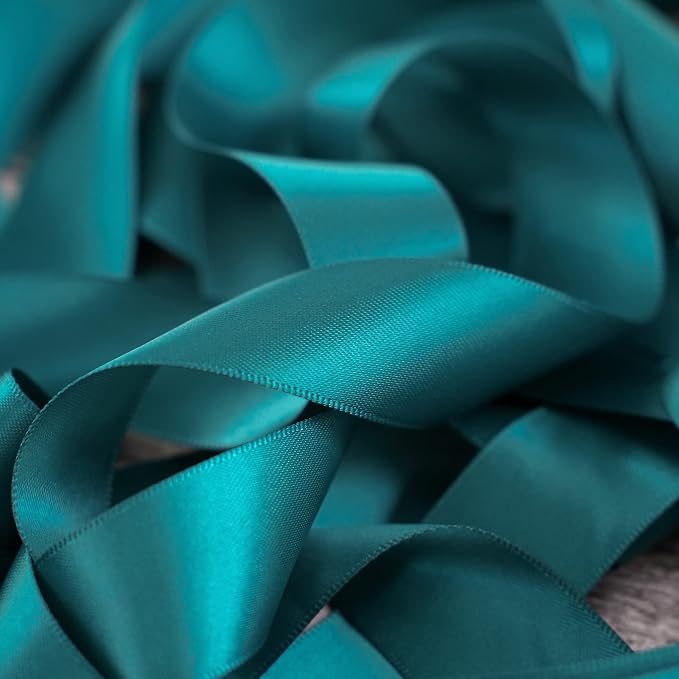 HUIHUANG Teal Green Ribbon 1 inch x 50 Yards Double-Faced Satin Silk Ribbon - Image 3