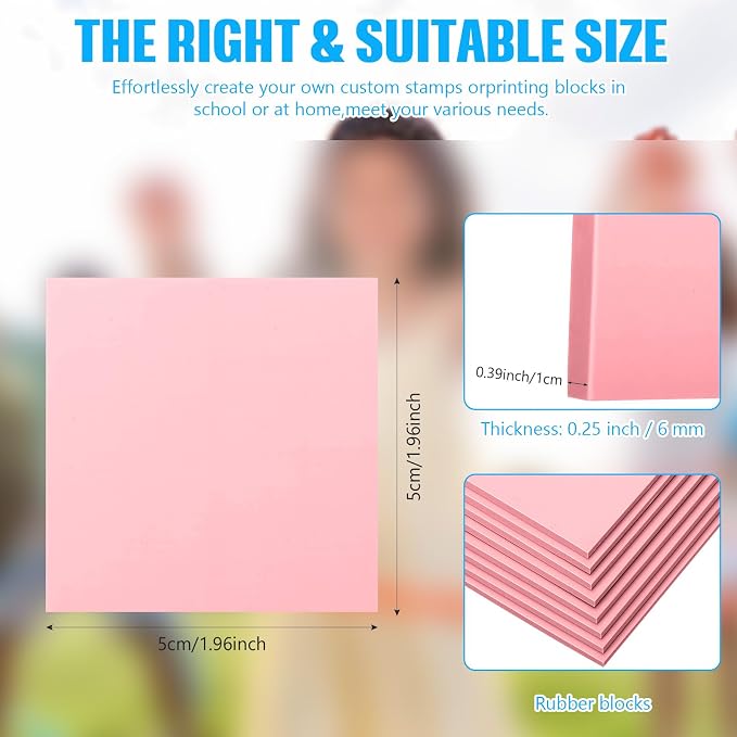 24 Pcs 2" x2" Pink Rubber Art Soft Linoleum Carving Block, Rubber Crafts - Image 2