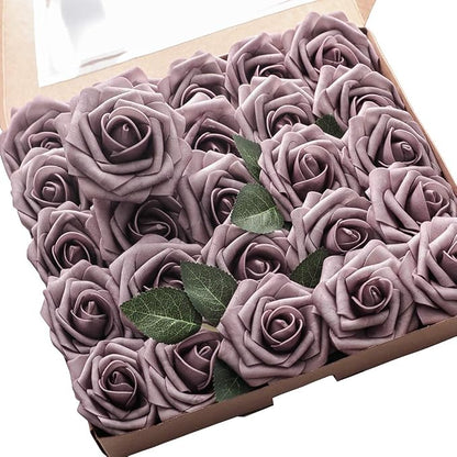 Floroom Artificial Flowers 25pcs Real Looking Rosy Brown Foam Fake Roses by Floroom