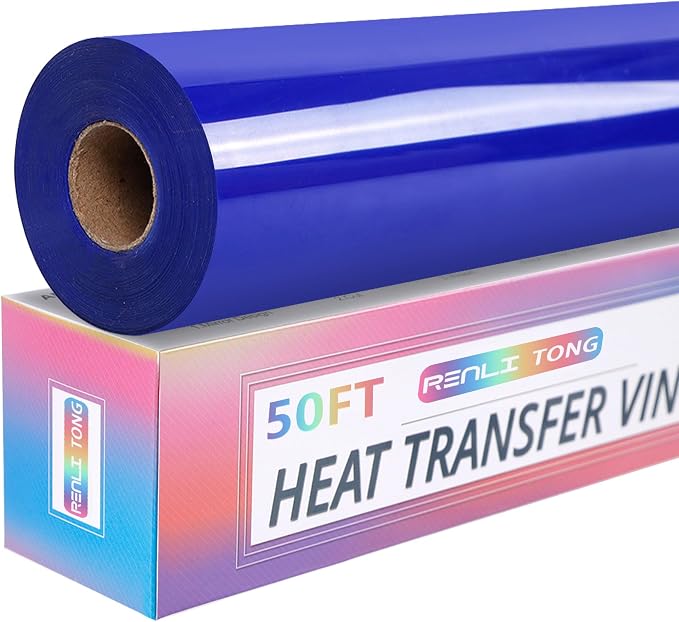 RENLITONG Blue Iron on Vinyl 12Inch by 50ft Roll HTV Heat Transfer Vinyl by RENLITONG