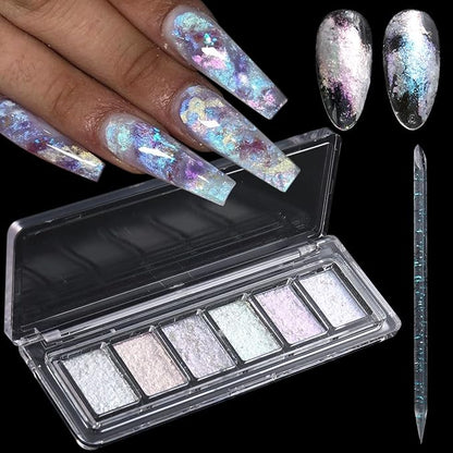 Iridescent Nail Glitter Set, 6 Colors Mud Texture Aurora Chrome Powder by Fcozpjk