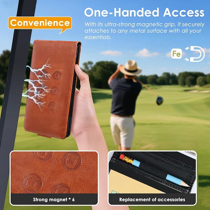 Magnetic Golf Scorecard Holder All-in-One, High-End Leather Golf Yardage Book - Image 4