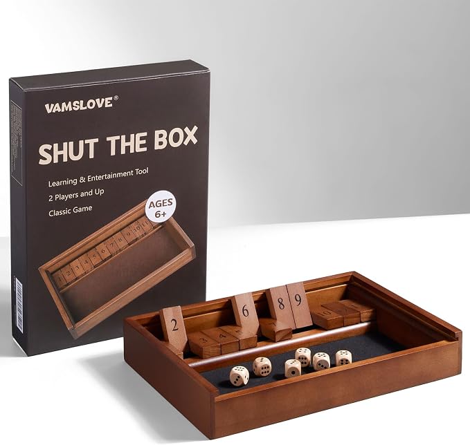VAMSLOVE Shut The Box Dice Game Wooden Board Table Math Game - Image 7