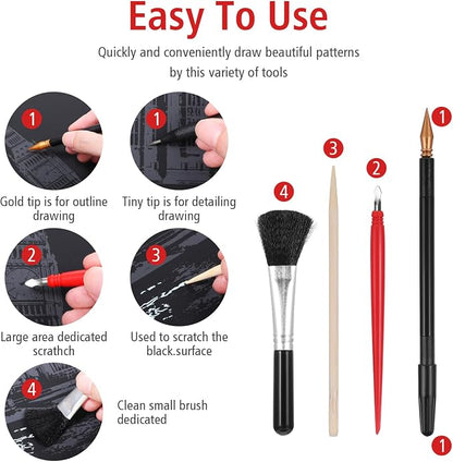 14Pcs Scratch Art Tools, Dual Tip Scratch Coloring Stylus Paper Art Kit - Image 6