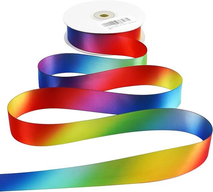 MEEDEE Rainbow Ribbon Satin Ribbon 1 inch Rainbow Satin Ribbon Rainbow Colored by MEEDEE