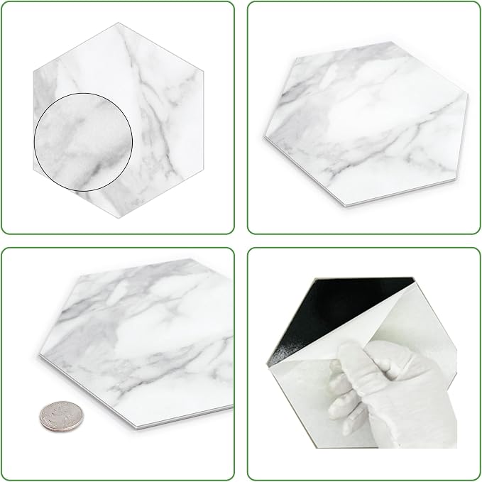 45-Sheet Hexagon Peel and Stick Backsplash, Stone Composite Stick on Decorative - Image 4