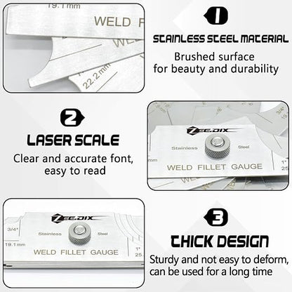 ZeeDix Metal Fillet Weld Gauge Set, Stainless Steel Welding Inspection Gauge - Image 3