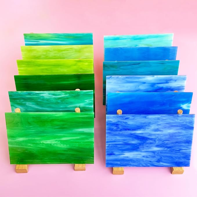 ILLUCKAI 12 Sheets Blue+Green Stained Glass Sheets Variety Pack, 6 x 4 inch - Image 2