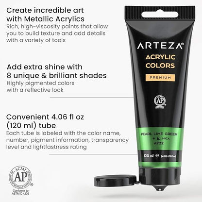 Arteza Metallic Acrylic Paint, Rich Pigments, Non Fading, Non Toxic Paints - Image 3