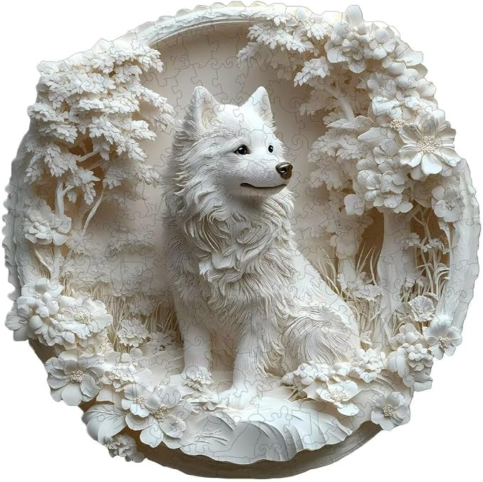 Wooden Puzzles Adults, 3D Paper Samoyed Dog Wooden Puzzles 100 Pieces, Unique by Jollitot