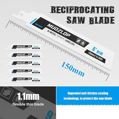 5 Pack 6 inch Reciprocating Saw Blades Set, 14/18TPI High Carbon Saw Blades - Image 2