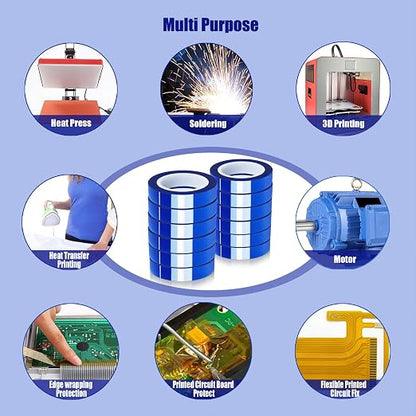 12 Rolls 10mm x16m Blue Heat Tape High Temperature Heat Resistant Tape Heat - Image 7