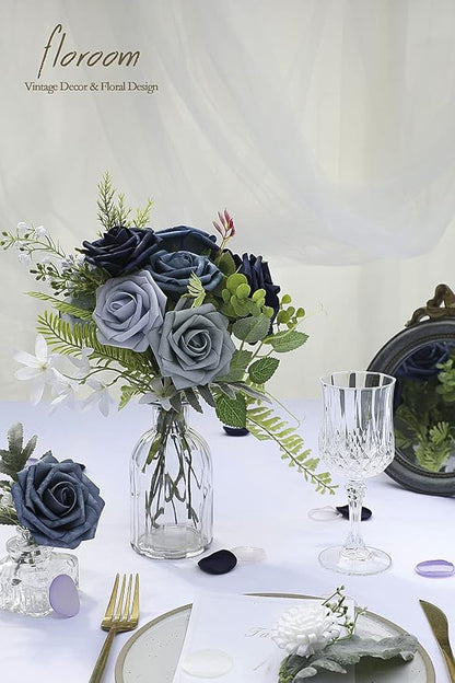 Floroom Artificial Flowers 25pcs Real Looking Blue Ombre Colors Foam Fake Roses - Image 3