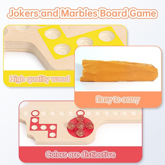 Jokers and Marbles Board Game, Wooden Marble Game - Image 6