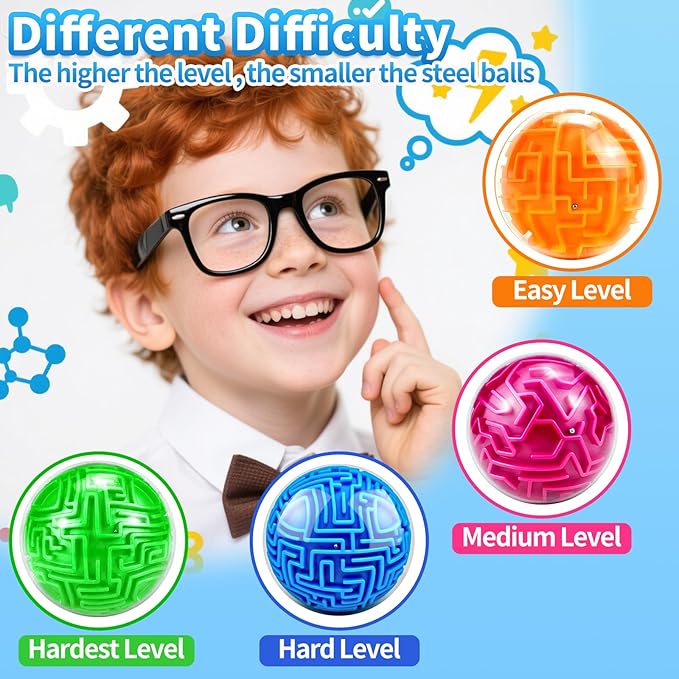 YongnKids 4 Pack 3D Puzzle Maze Ball Toys| Brain Teaser Puzzles Maze Game - Image 2