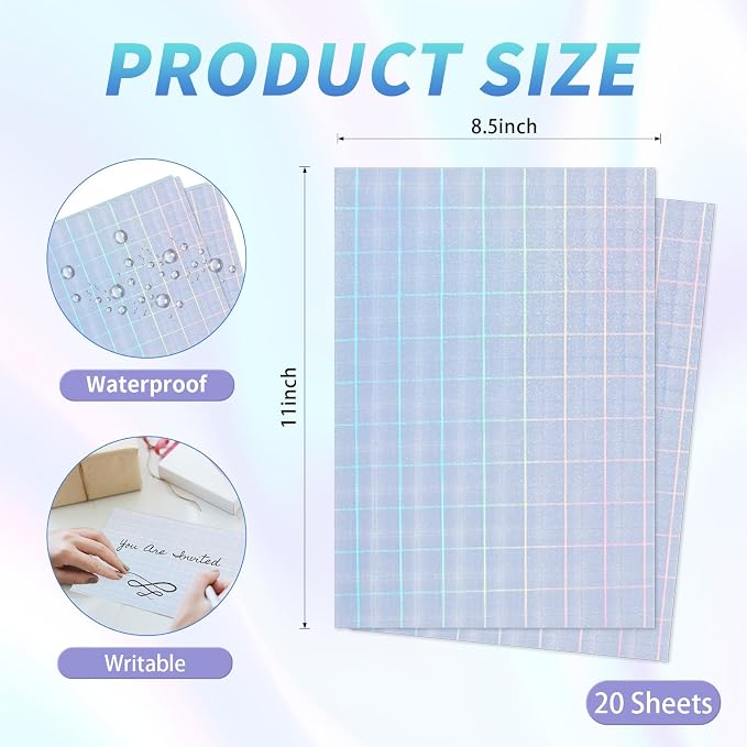 20 Sheets Printable Holographic Sticker Paper, 11 x 8.5 Inches Printable - Image 2