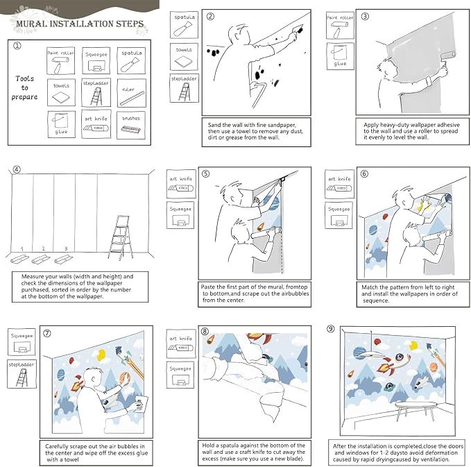 AFZEVEB-Space Mural Hand-Painted Cartoon Wallpaper - Image 6