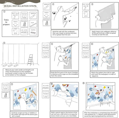 AFZEVEB-Space Mural Hand-Painted Cartoon Wallpaper - Image 6