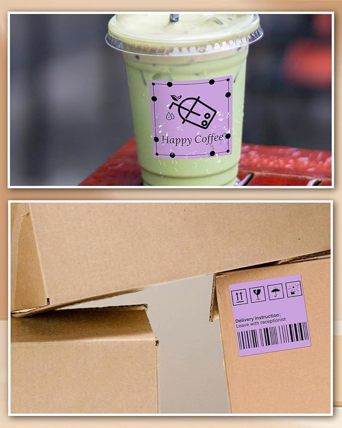 iEager Purple Square Thermal Label Stickers, 500 Sheets/Roll - Image 7