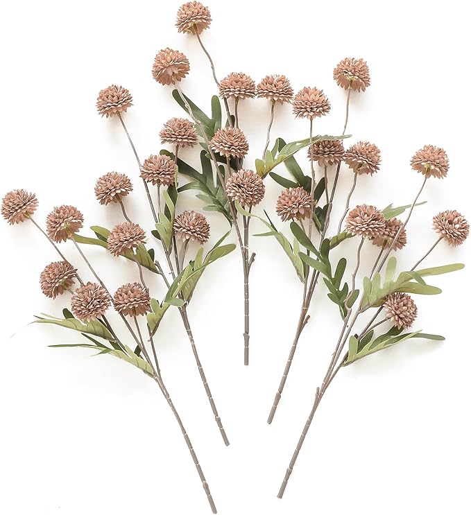 Floroom 5pcs Light Taupe Faux Silk Mums Artificial Flowers, Bulk Fake Small by Floroom