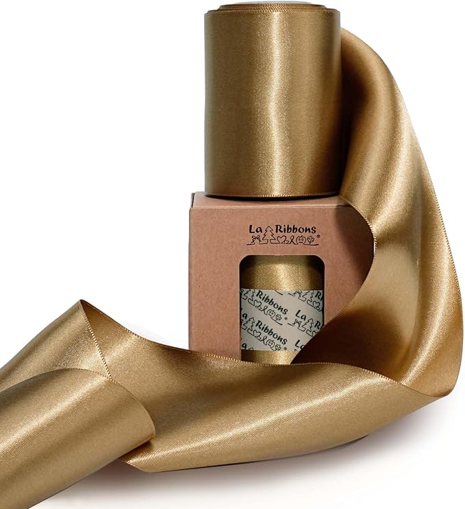 LaRibbons Pale Gold Satin Ribbon 3 Inch 10 Yards Double Faced Luxury Pale Gold by LaRibbons
