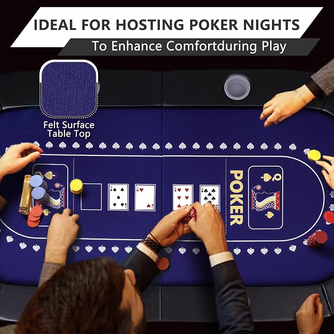 71" Foldable Poker Table for 8 Players, Professional Texas Hold'em Casino Table - Image 3