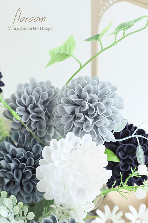 Floroom Artificial Dahlia Flowers 25pcs Real Looking Blue Shades Foam Fake Roses - Image 5