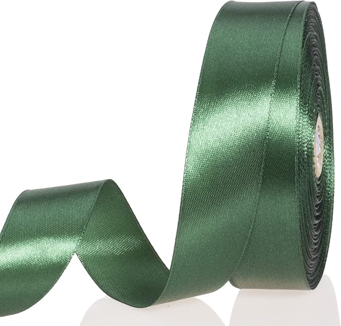 1 Inch Dark Green Solid Satin Ribbon, 50 Yards Craft Fabric Ribbon by YASEO