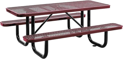 Global Industrial 6’L Rectangular Picnic Table, Expanded Metal, Attached Benches by GlobalIndustrial