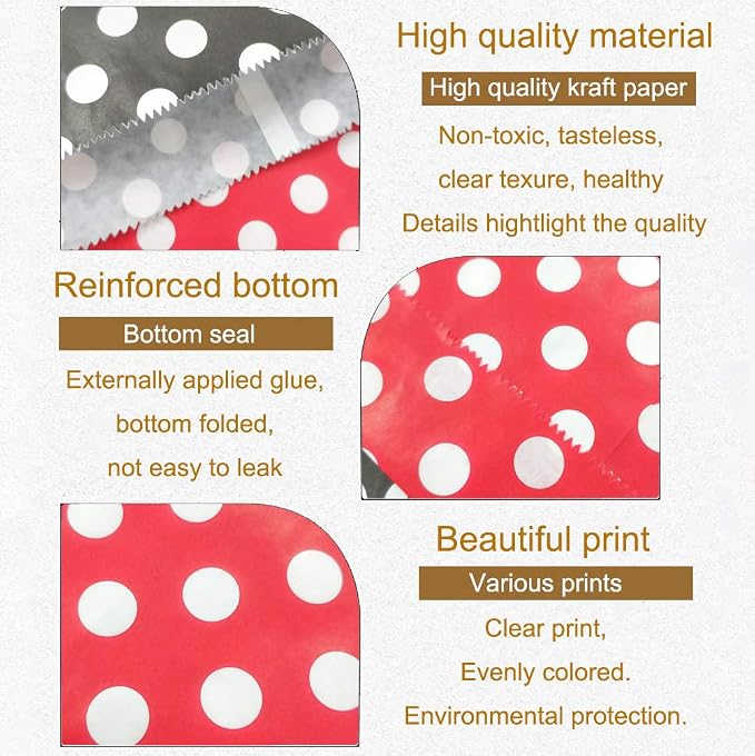 KEYYOOMY 100 Pcs Red and Black Candy Buffet Bags Small Cookie Bag Polka Dot - Image 3